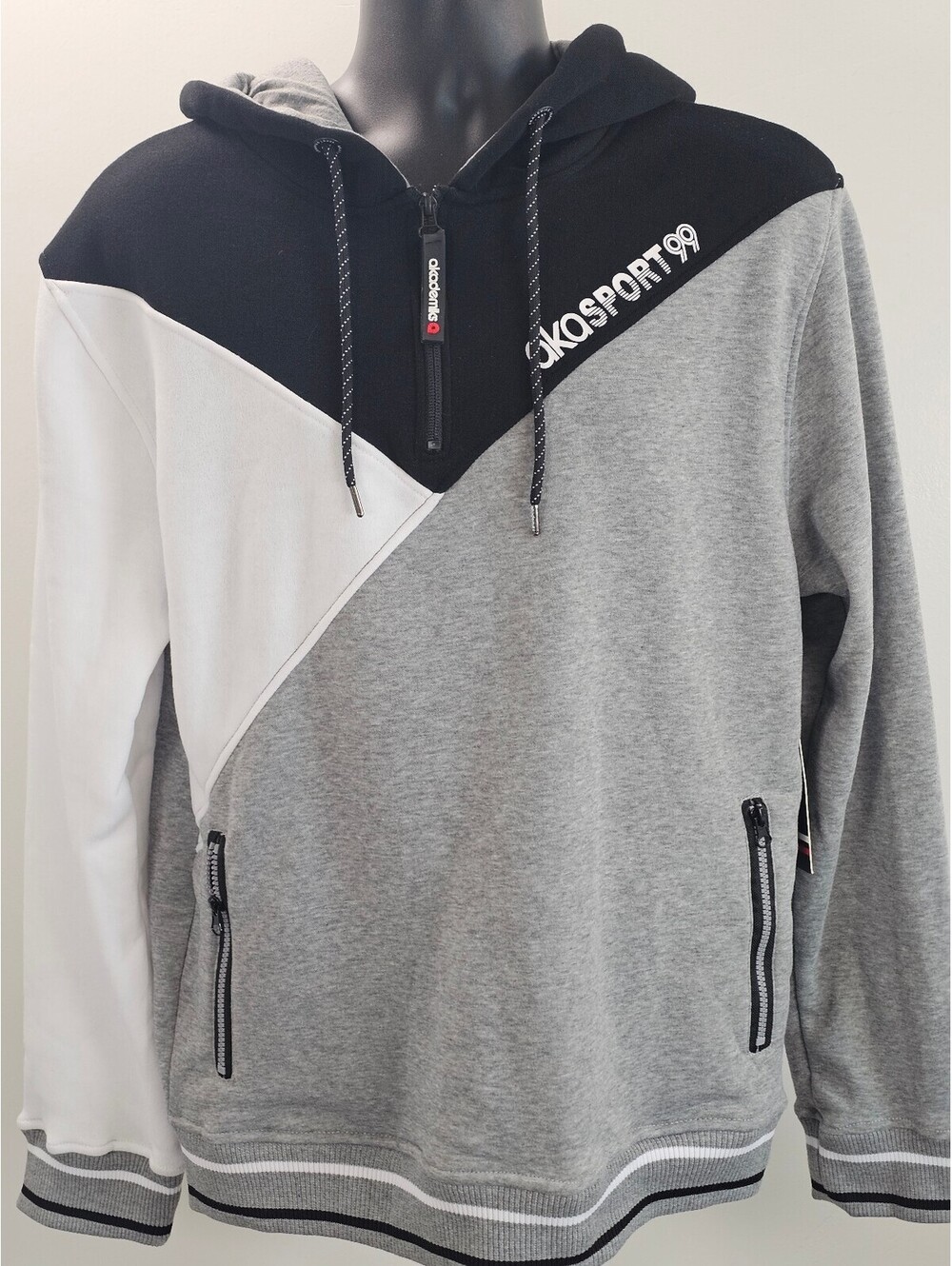 Akademiks Heather Grey Colorblock 1/4 Hoodie Sweatshirt Size Large